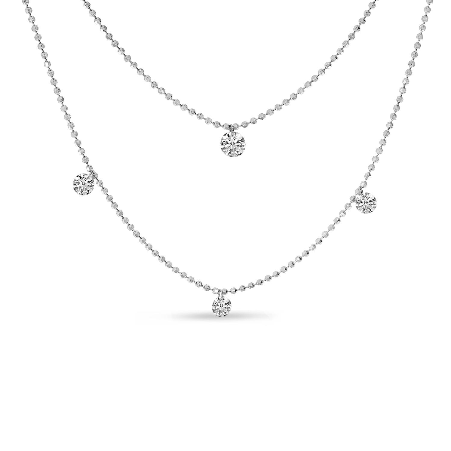 14K White Gold Doub;e Chain Convertible Dashing Diamonds Necklace