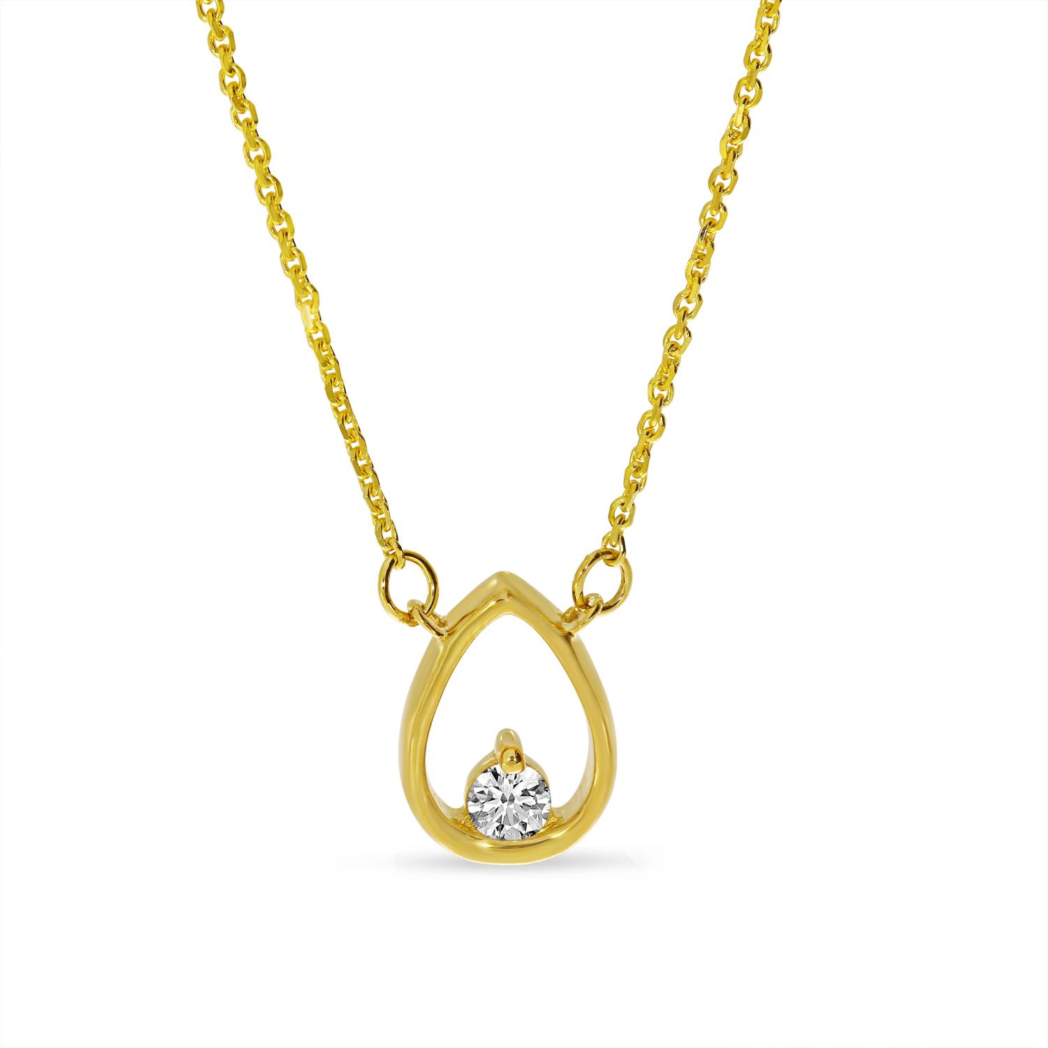 14K Yellow Gold Petite Single Diamond Pear Shape Necklace