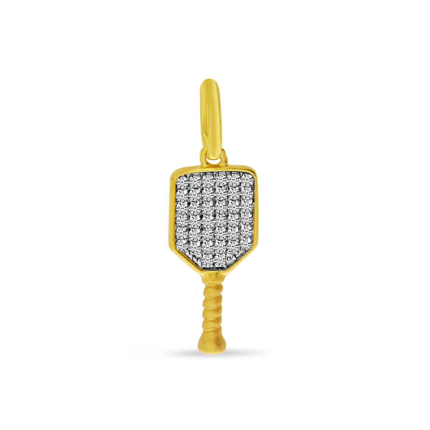 14K Yellow Gold Pave Diamond Pickleball Racket Pendant