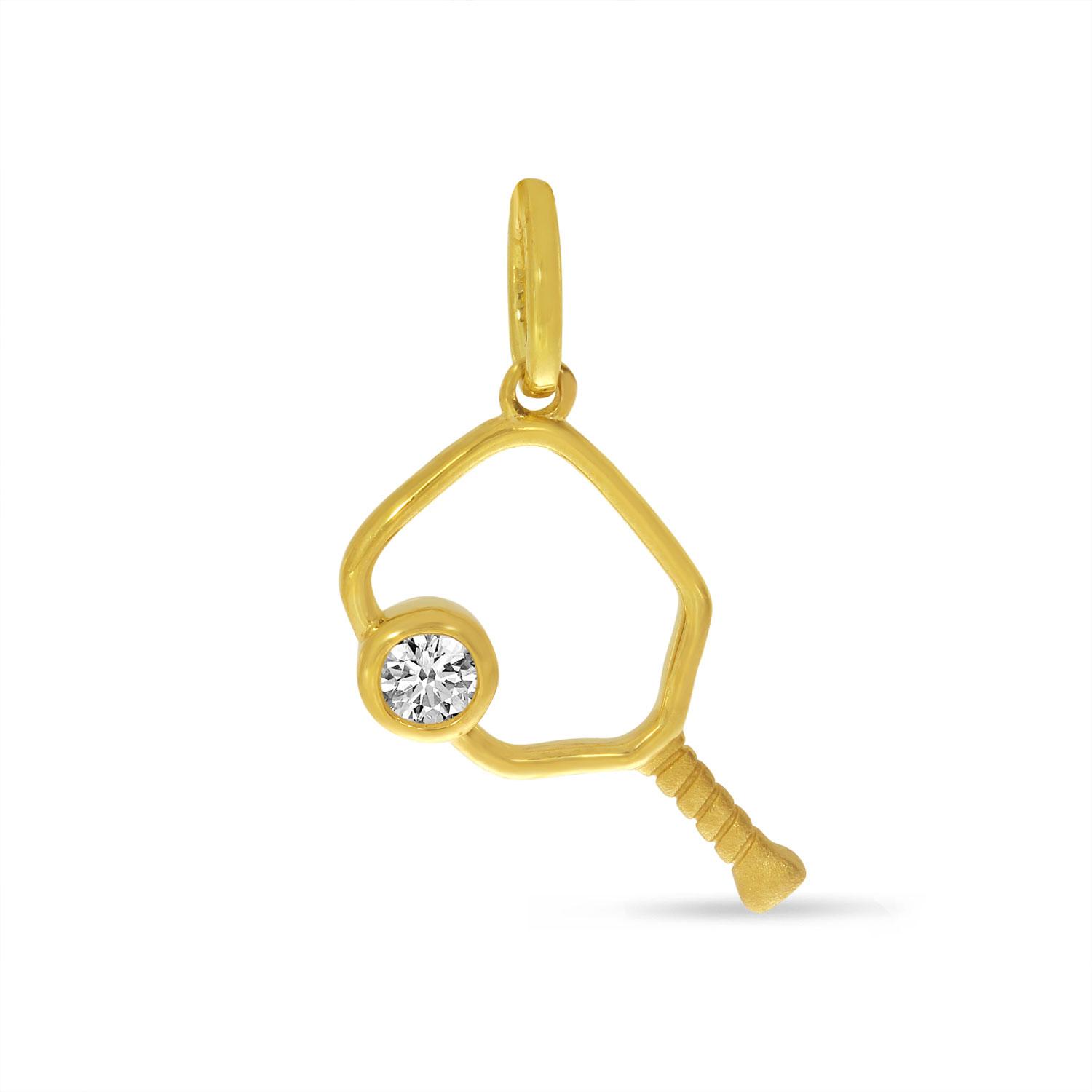 14K Yellow Gold Open Diamond Pickleball Pendant