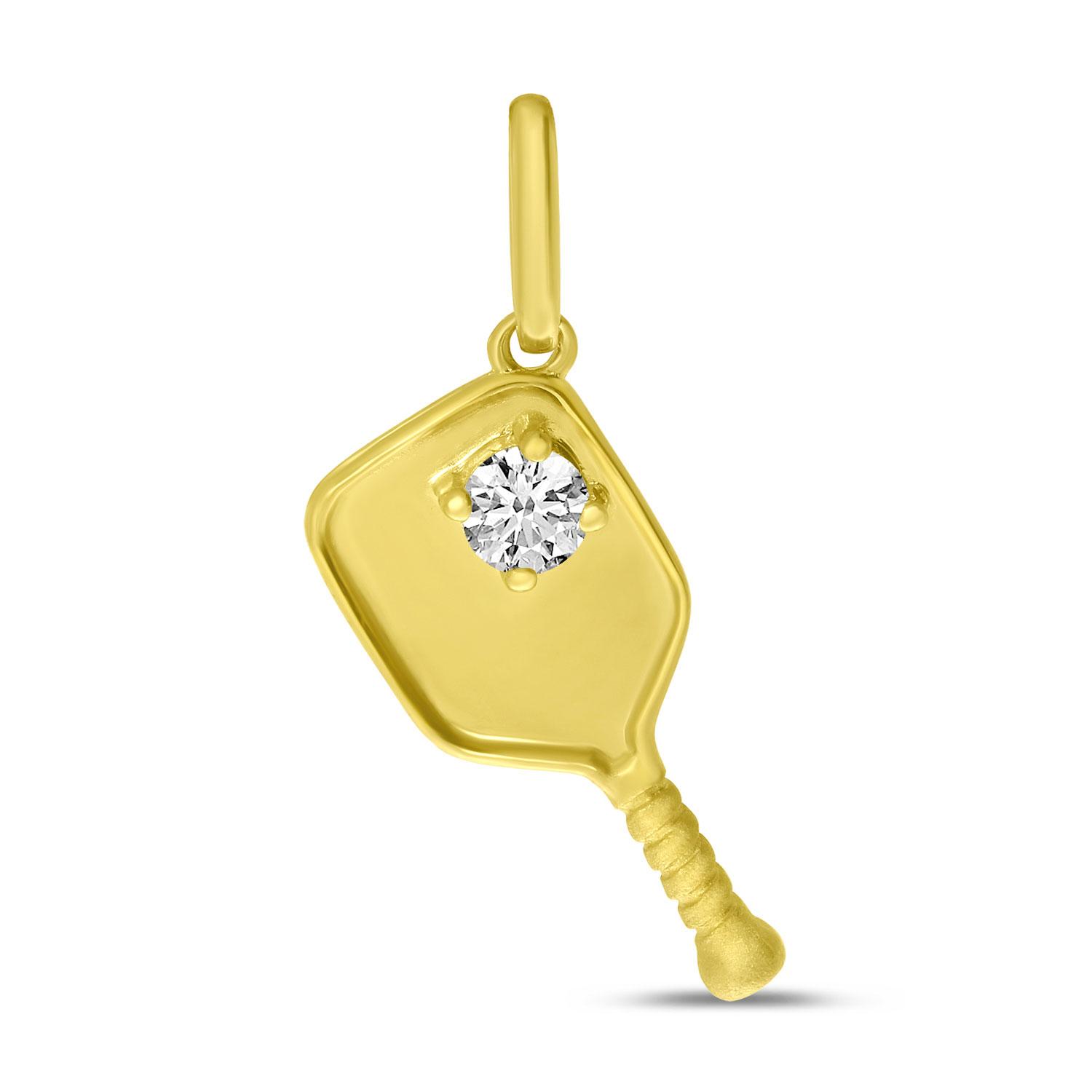 14K Yellow Gold Brushed Diamond Pickleball Pendant