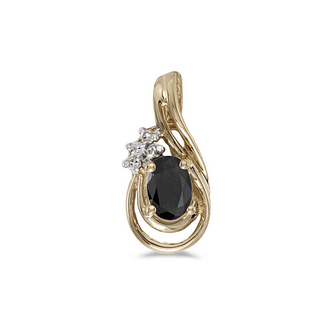 14k Yellow Gold Oval Onyx And Diamond Teardrop Pendant