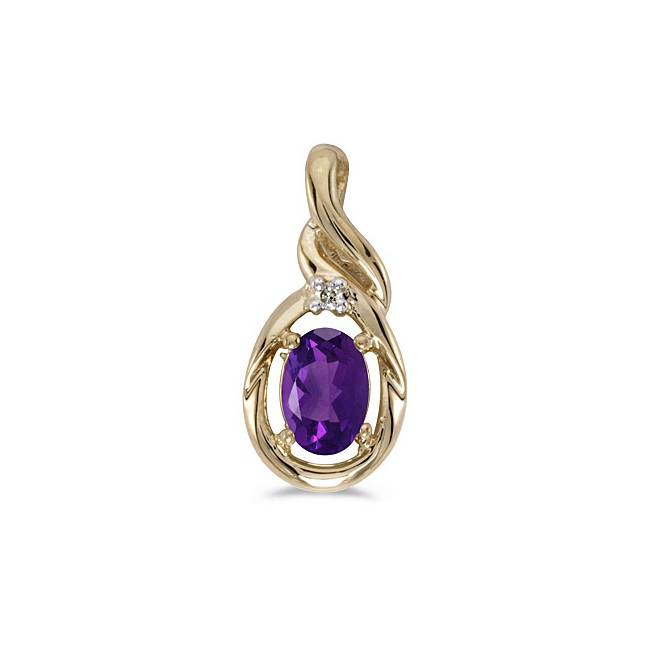 14k Yellow Gold Oval Amethyst And Diamond Pendant