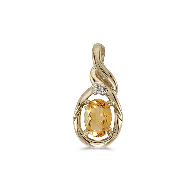 14k Yellow Gold Oval Citrine And Diamond Pendant