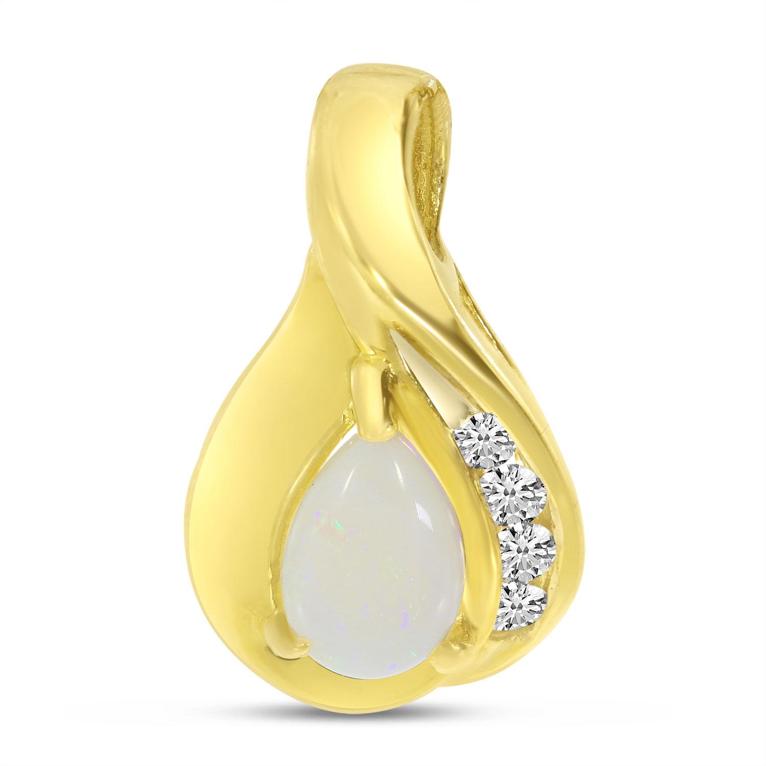 14K Yellow Gold Pear Opal Pendant with Diamond