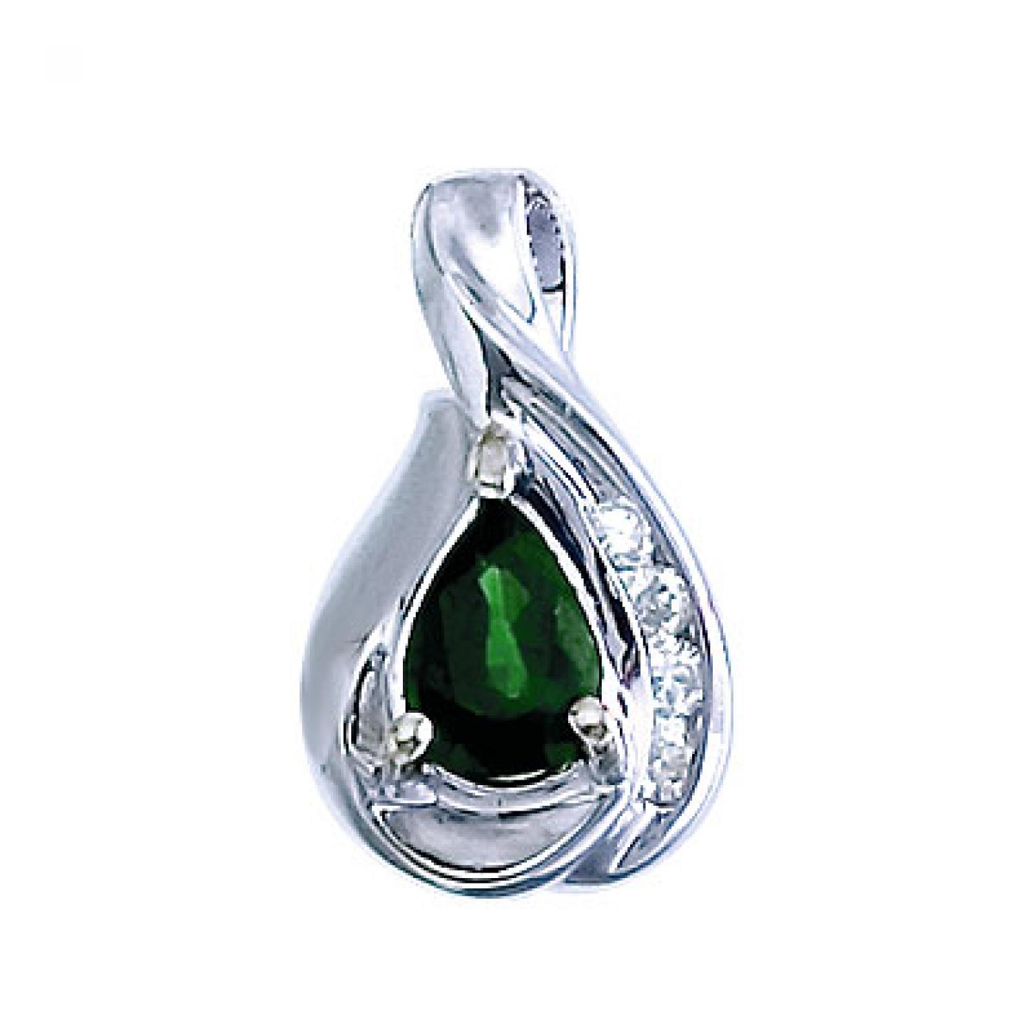 14K White Gold Pear Emerald and Diamond Pendant