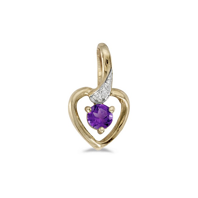 10k Yellow Gold Round Amethyst And Diamond Heart Pendant