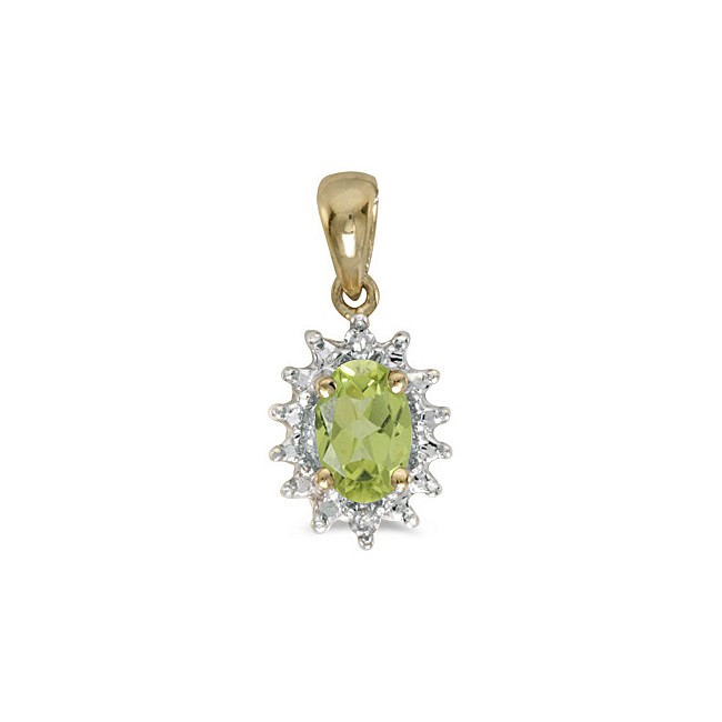 14k Yellow Gold Oval Peridot And Diamond Pendant