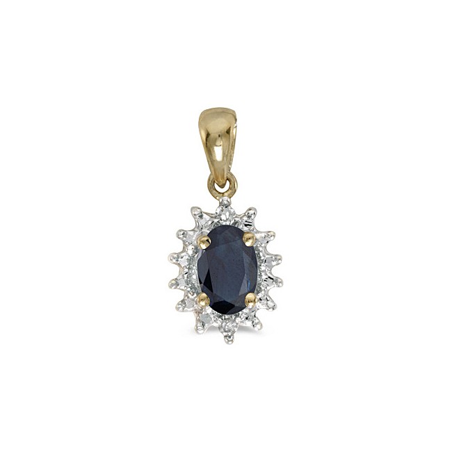 14k Yellow Gold Oval Sapphire And Diamond Pendant