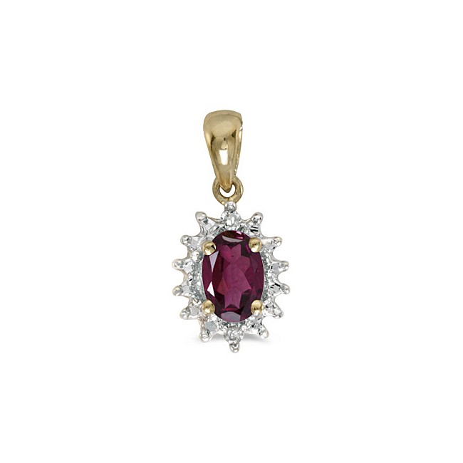 14k Yellow Gold Oval Rhodolite Garnet And Diamond Pendant