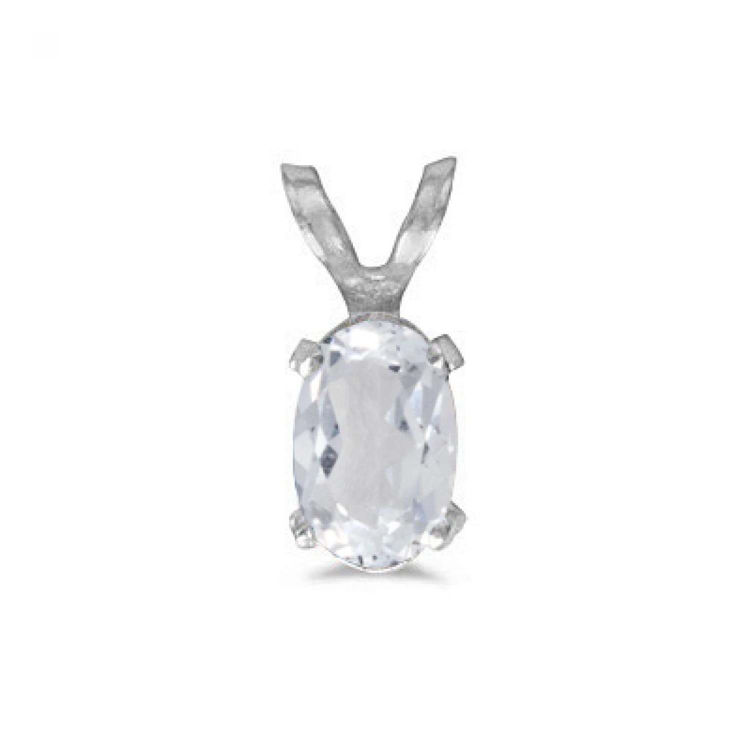 14K White Gold Oval White Topaz Pendant