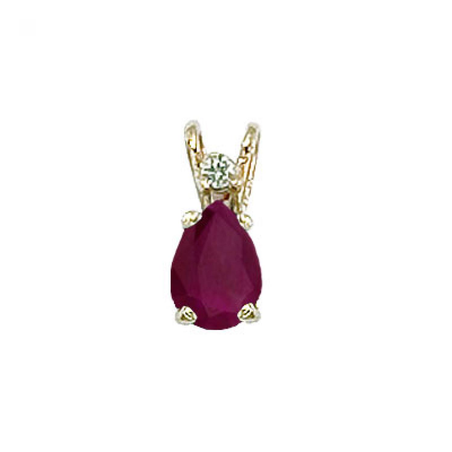 14K Yellow Gold Pear Ruby and Diamond Pendant