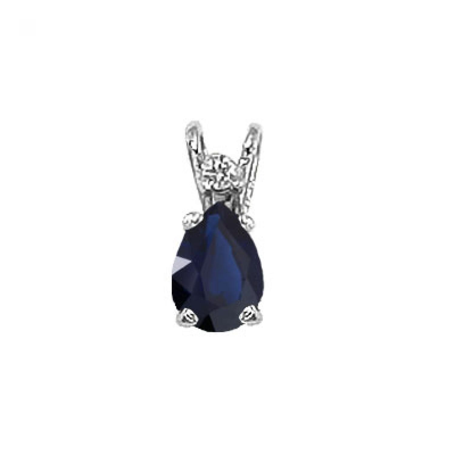 14K White Gold Pear Sapphire and Diamond Pendant