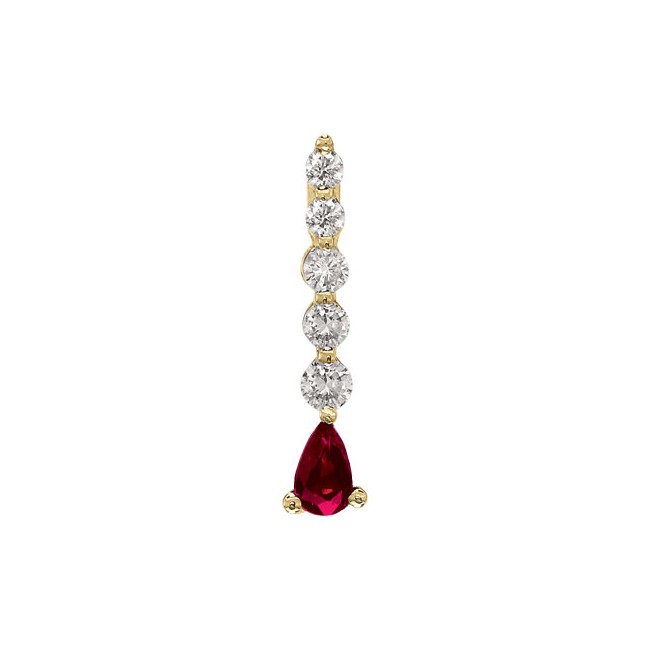 14K Yellow Gold Graduated Diamond and Pear Ruby Drop Pendant