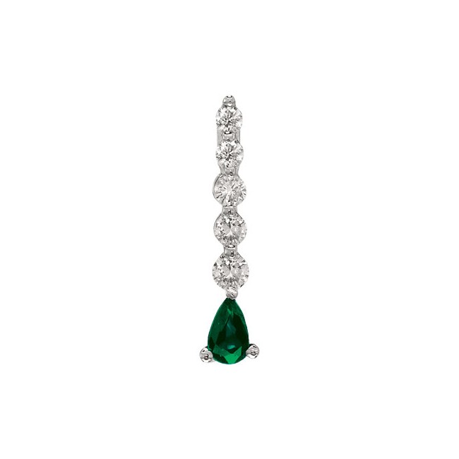 14K White Gold Graduated Diamond and Pear Emerald Drop Pendant