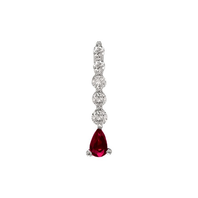 14K White Gold Graduated Diamond and Pear Ruby Drop Pendant