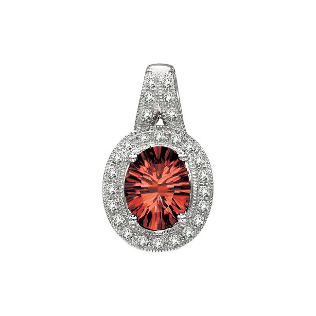 14K White Gold 10x8 Oval Garnet and Diamond Pendant