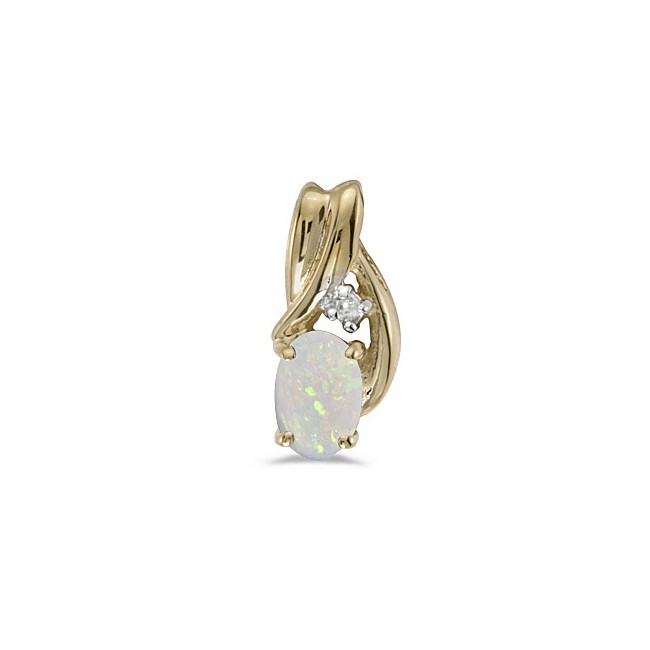 14k Yellow Gold Oval Opal And Diamond Pendant