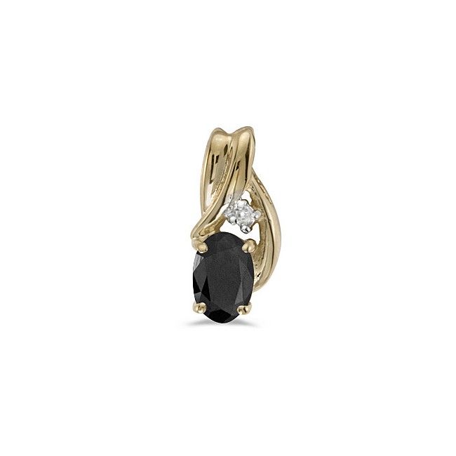 14k Yellow Gold Oval Onyx And Diamond Pendant