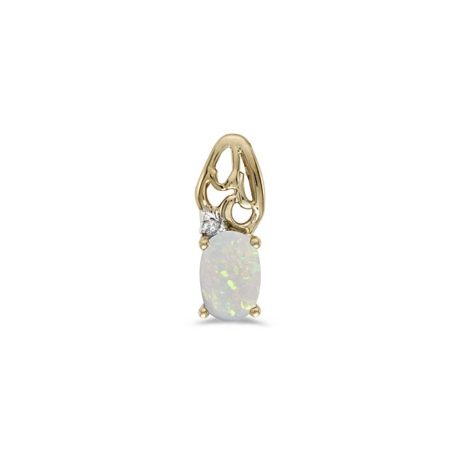 14k Yellow Gold Oval Opal And Diamond Pendant