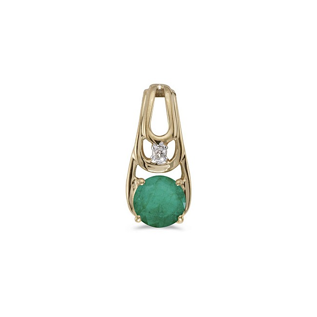 14k Yellow Gold Round Emerald And Diamond Pendant