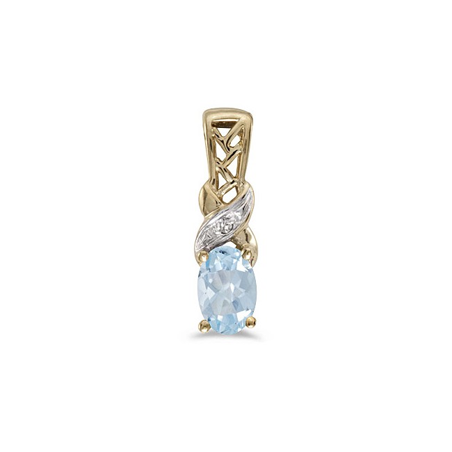 14k Yellow Gold Oval Aquamarine And Diamond Pendant