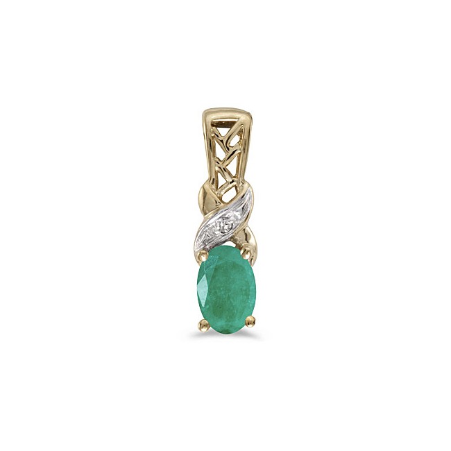 14k Yellow Gold Oval Emerald And Diamond Pendant