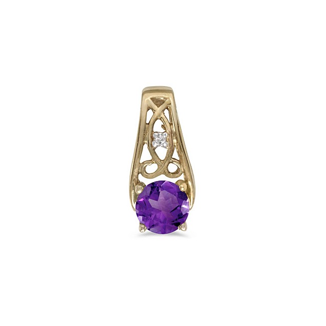 14k Yellow Gold Round Amethyst And Diamond Pendant