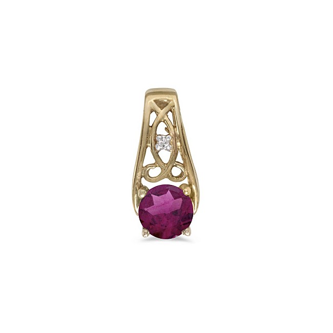 14k Yellow Gold Round Rhodolite Garnet And Diamond Pendant