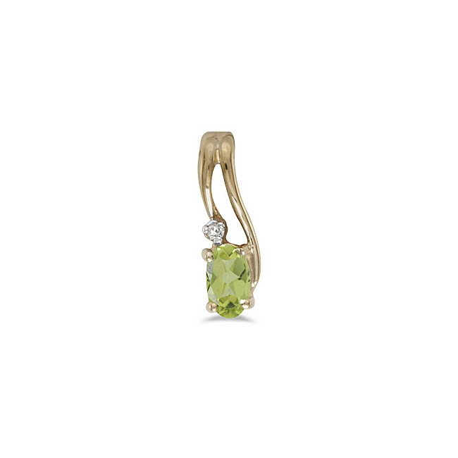 14k Yellow Gold Oval Peridot And Diamond Wave Pendant