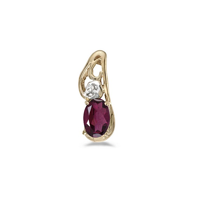 14k Yellow Gold Oval Rhodolite Garnet And Diamond Pendant