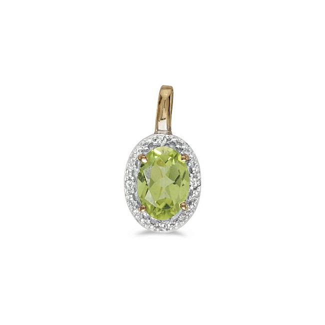 14k Yellow Gold Oval Peridot And Diamond Pendant