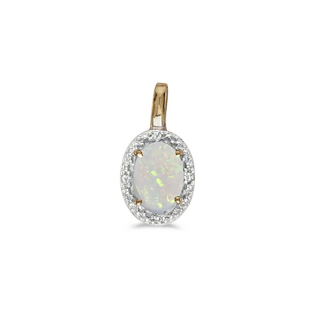 14k Yellow Gold Oval Opal And Diamond Pendant