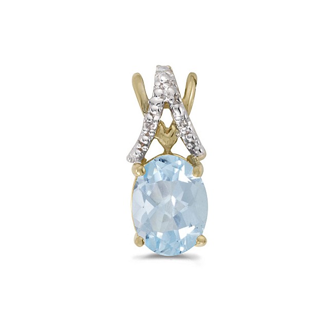 14k Yellow Gold Oval Aquamarine And Diamond Pendant