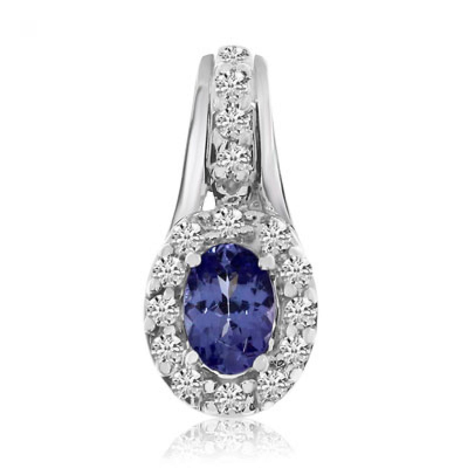 14K White Gold 6x4 Oval Tanzanite and Diamond Fashion Pendant