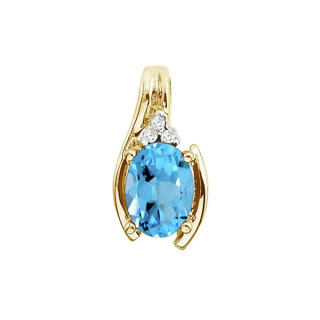 14K Yellow Gold Blue Topaz and Diamond Oval Horseshoe Pendant