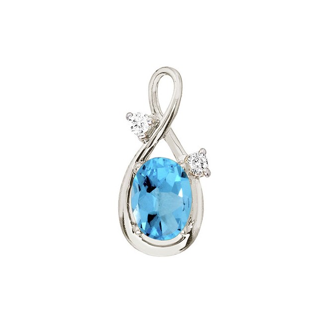 14K White Gold Blue Topaz and Diamond Figure 8 Pendant