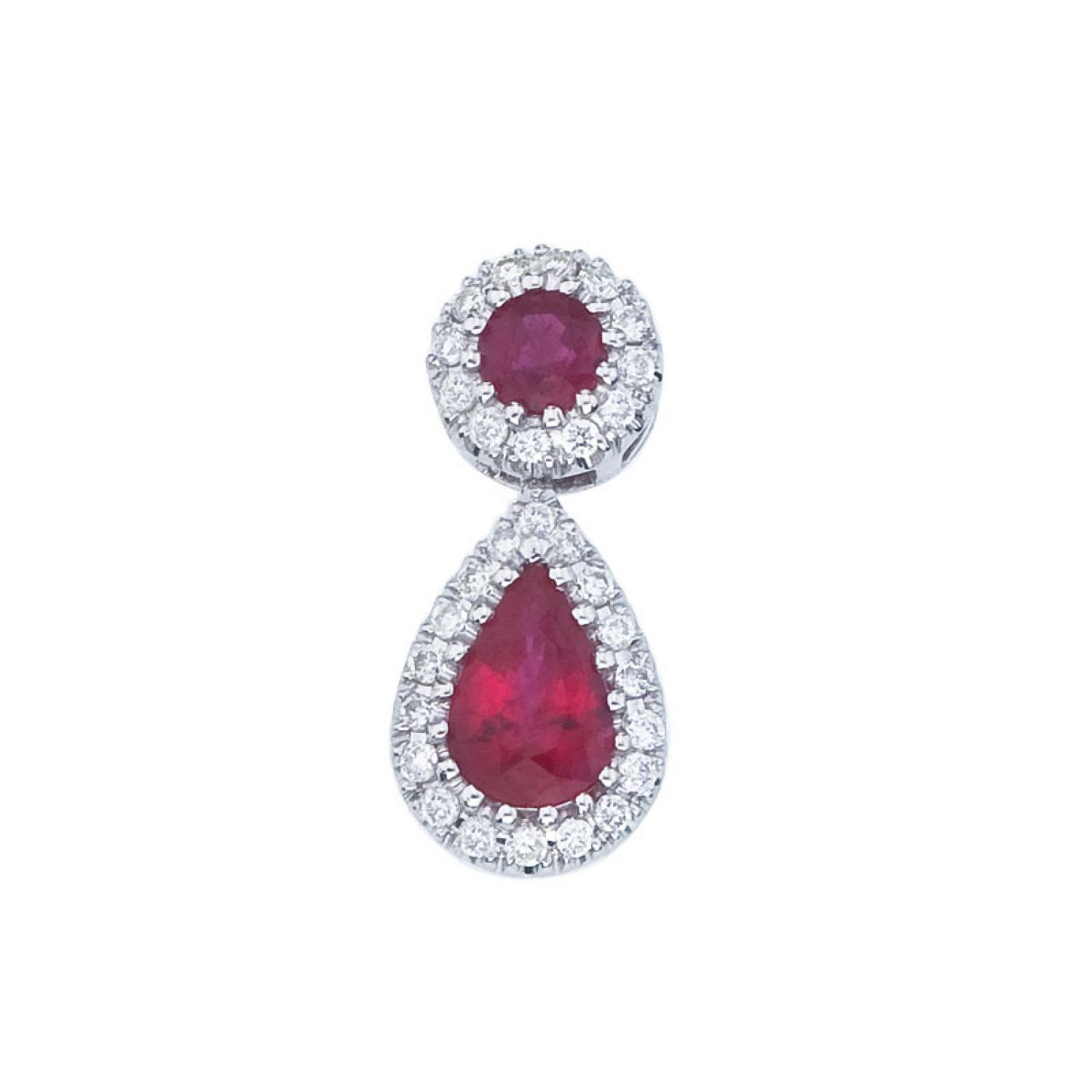 14K White Gold Precious .60 Ct Round and Pear Shape Ruby Drop Diamond Fashion Pe