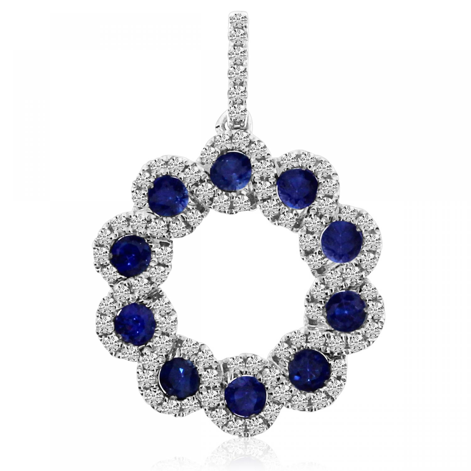 14K White Gold Precious Sapphire Round Ribbon Fashion Pendant