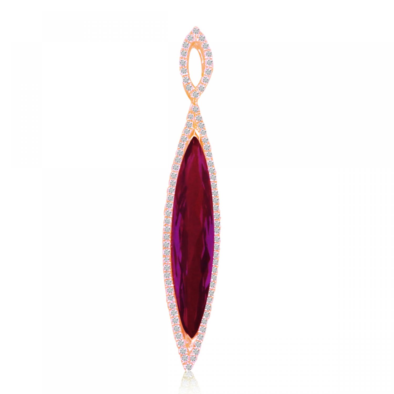 14K Rose Gold Elongated Marquise Rhodalite Garnet and Diamond Halo Pendant