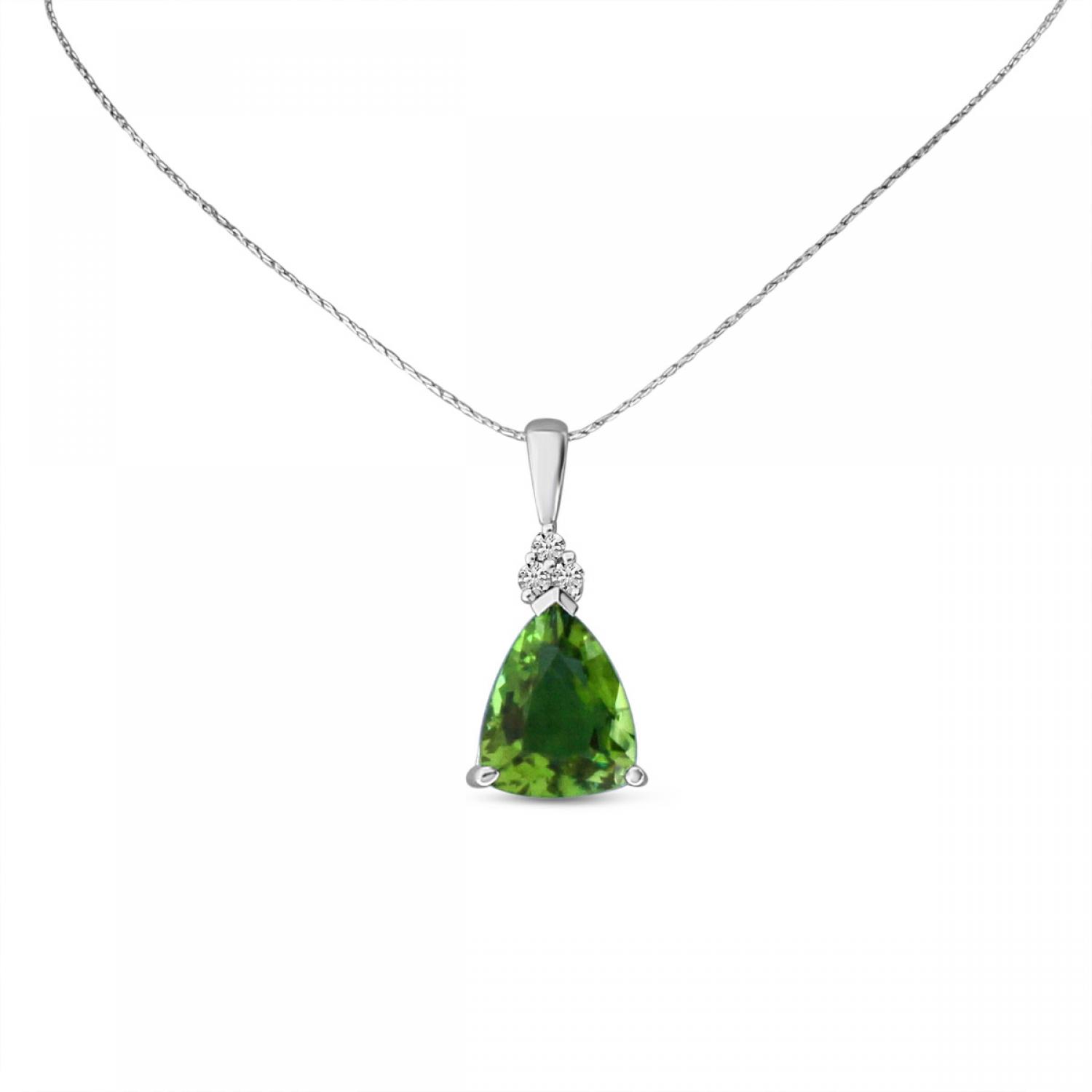 14K White Gold Trillion Peridot and Diamond Pendant