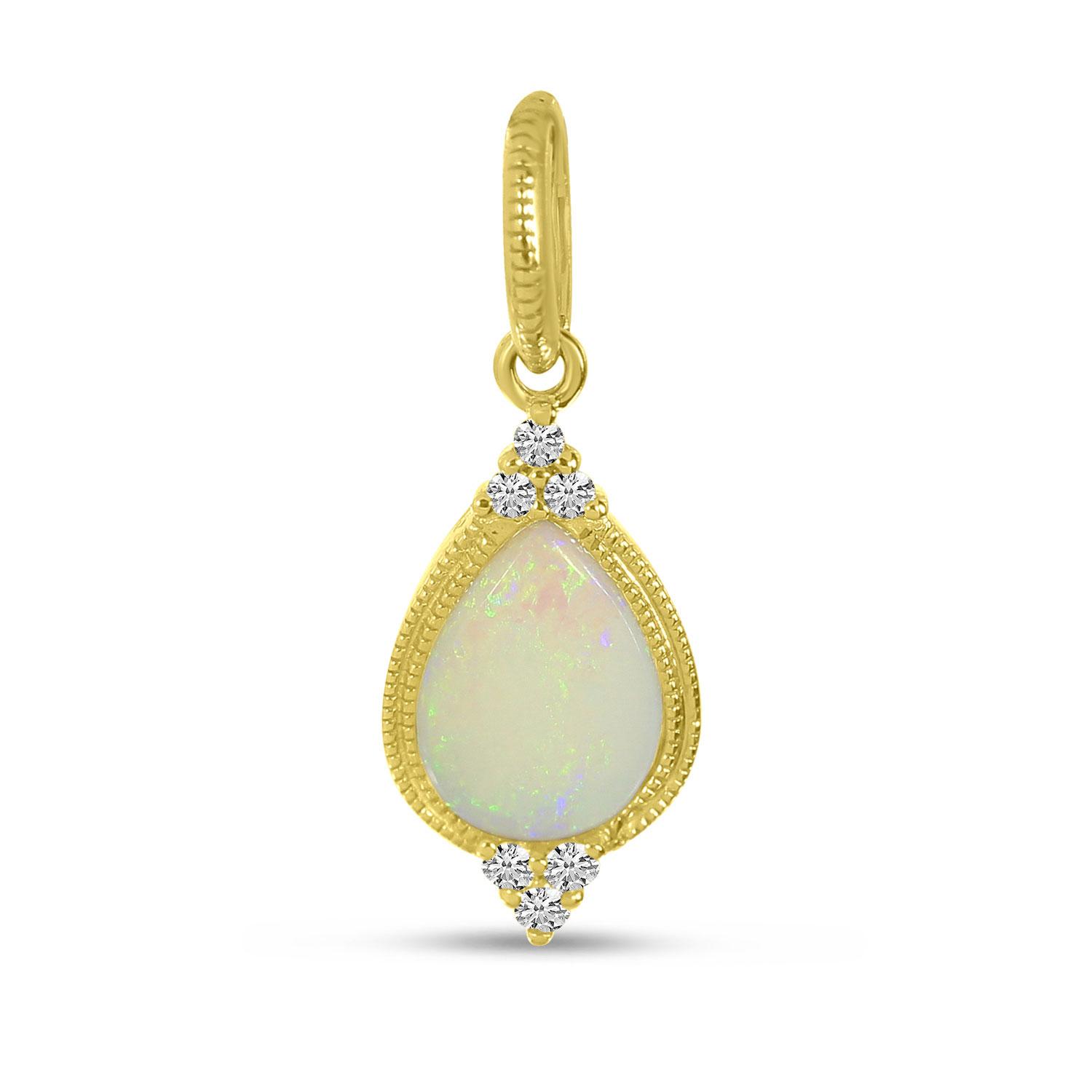 14K Yellow Gold Pear Opal and Diamond Semi Precious Pendant