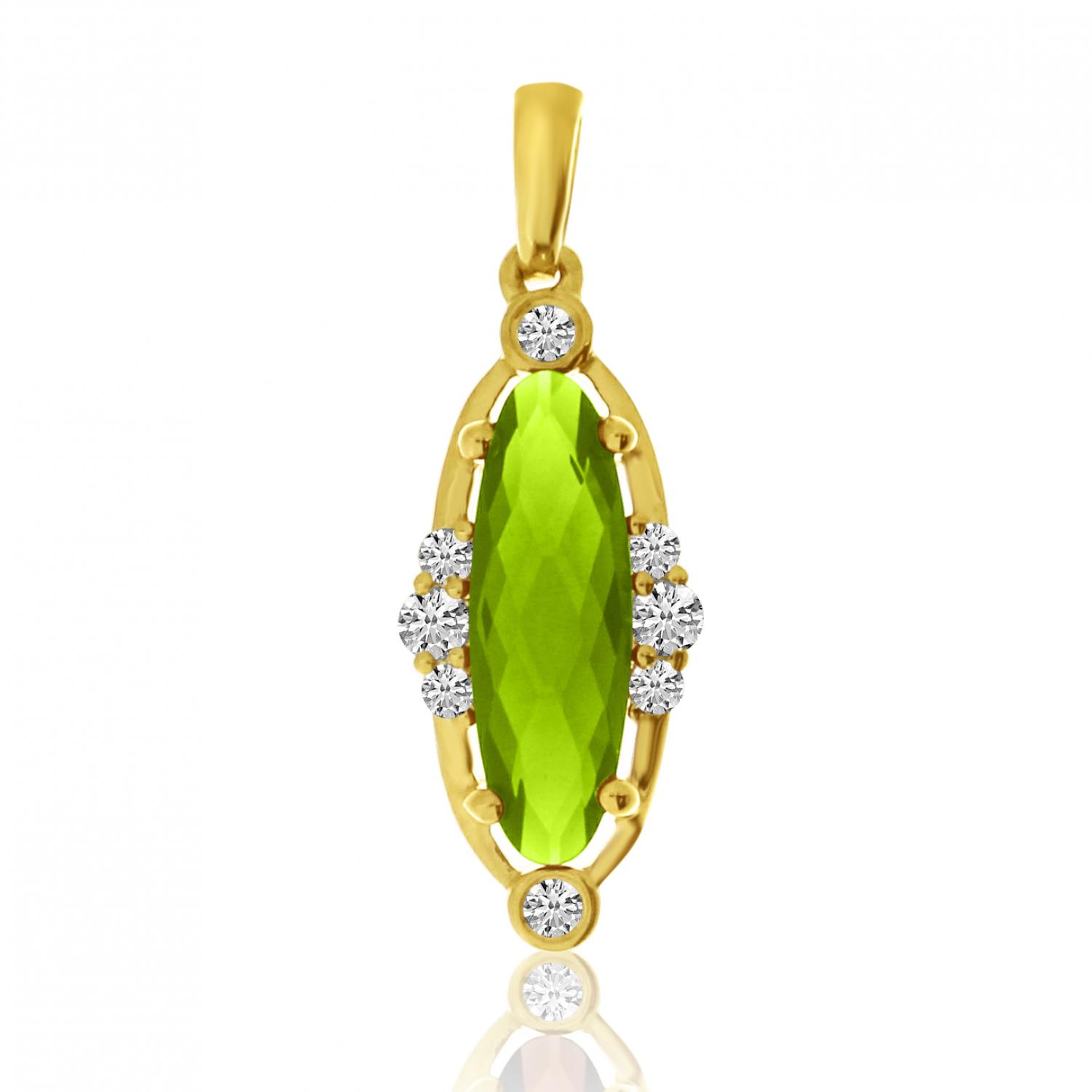 14K Yellow Gold Elongated Oval Peridot and Diamond Pendant