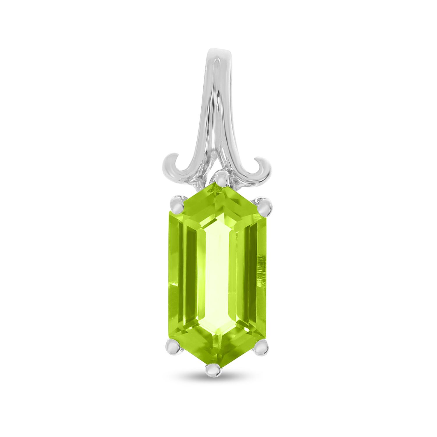 14K White Gold Hexagon Peridot Pendant