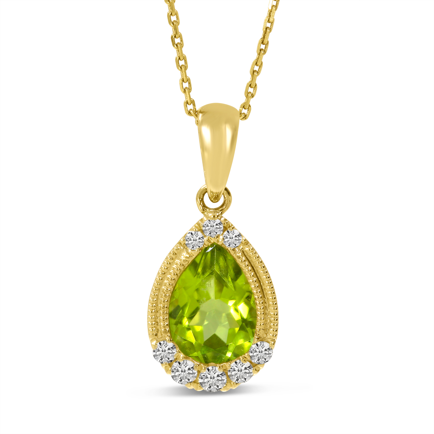 14K Yellow Gold Pear Peridot and Diamond Pendant