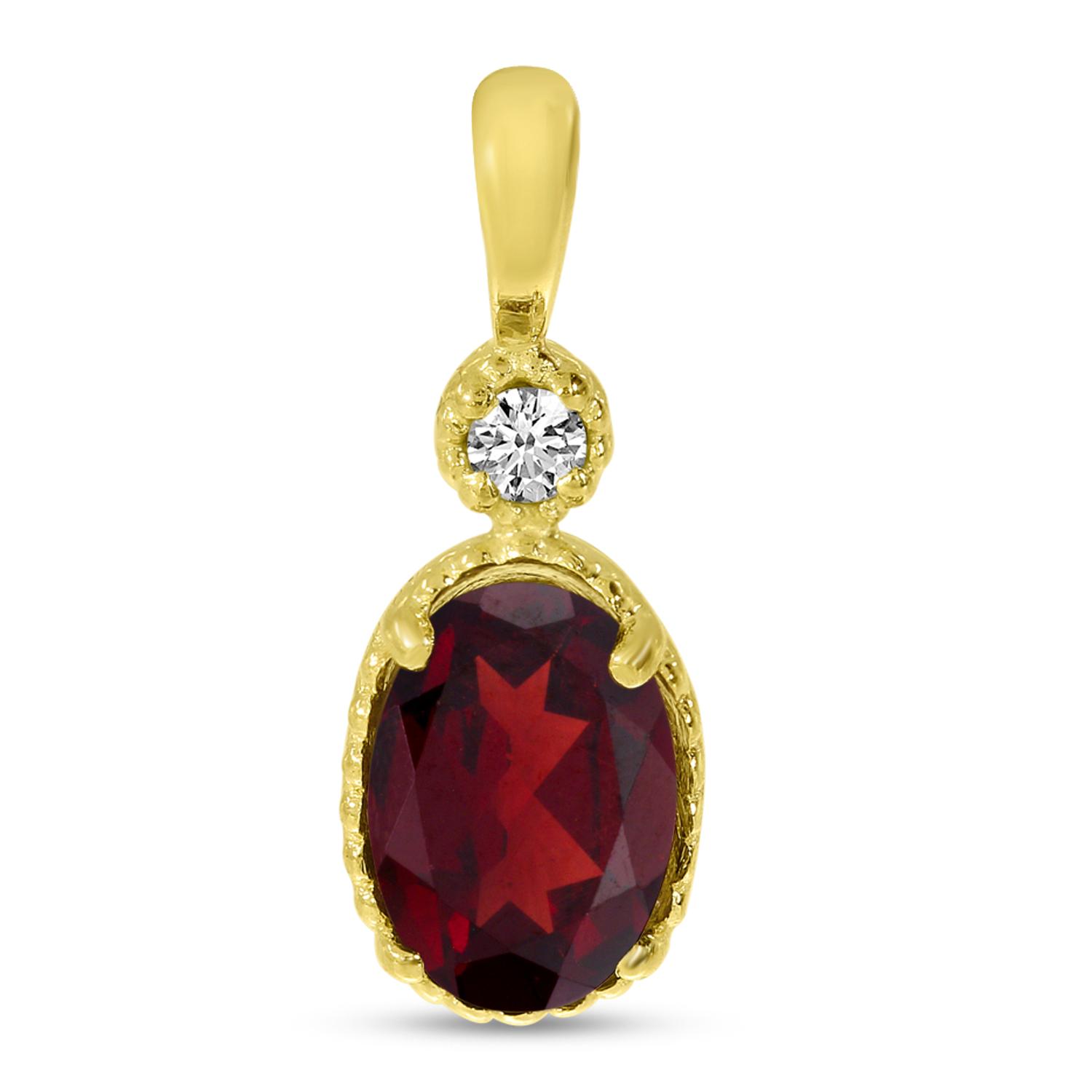 14K Yellow Gold Oval Ruby Millgrain Birthstone Pendant