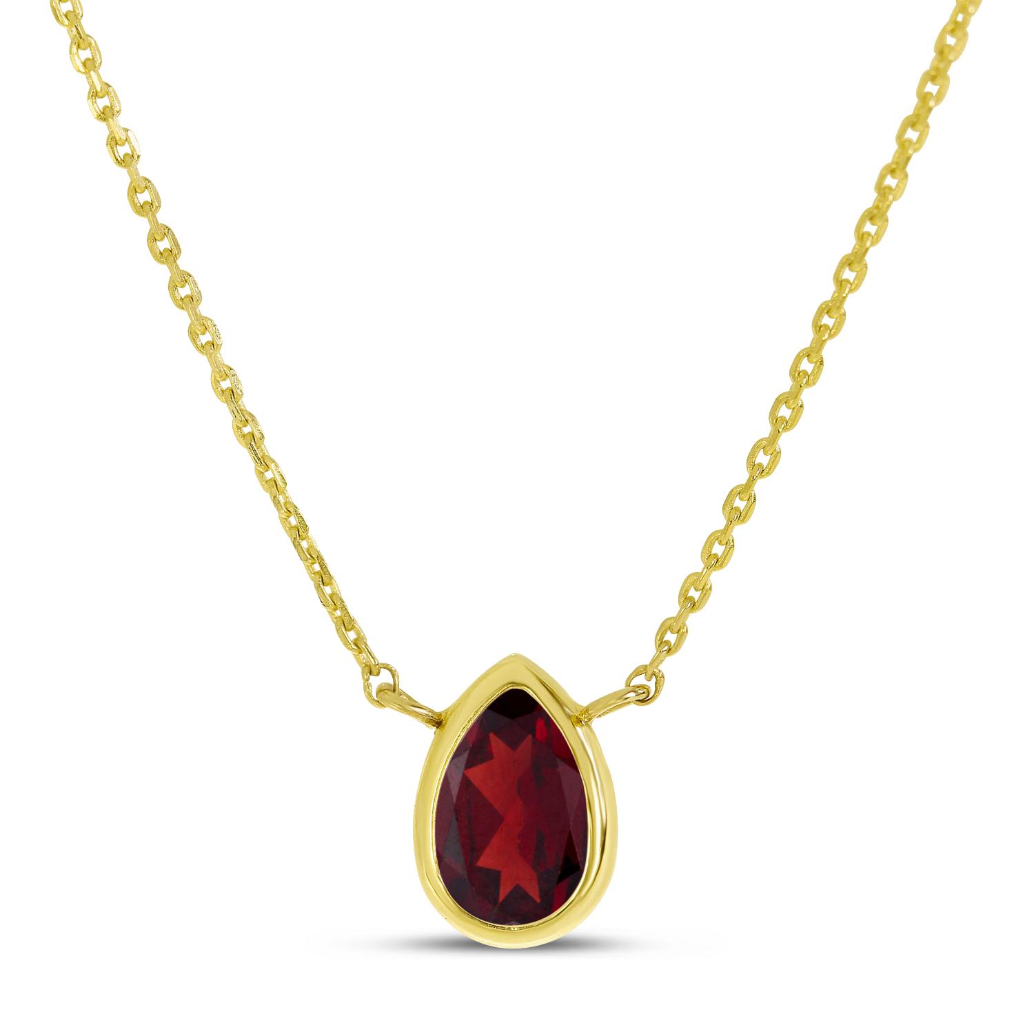 14K Yellow Gold Pear Garnet Birthstone Necklace