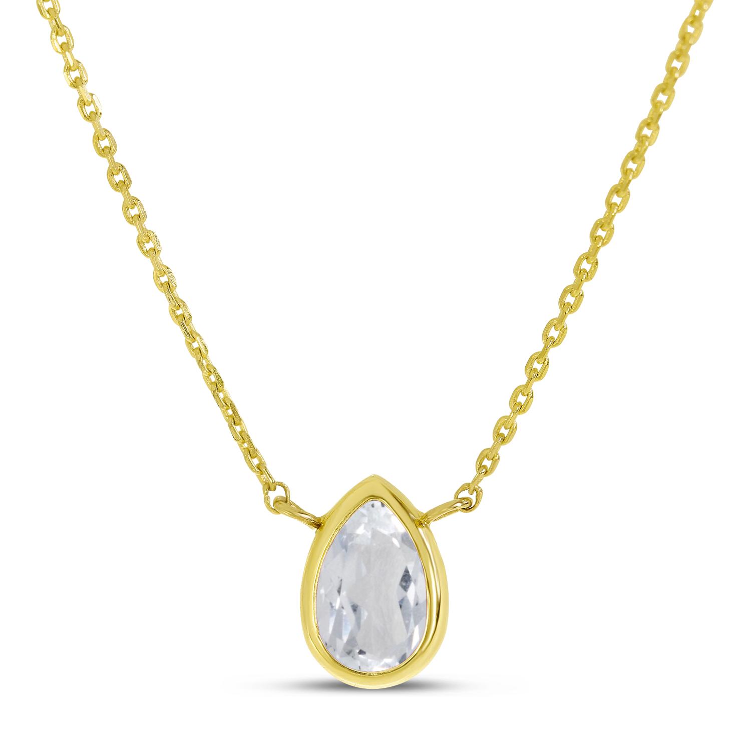 14K Yellow Gold Pear White Topaz  Birthstone Necklace