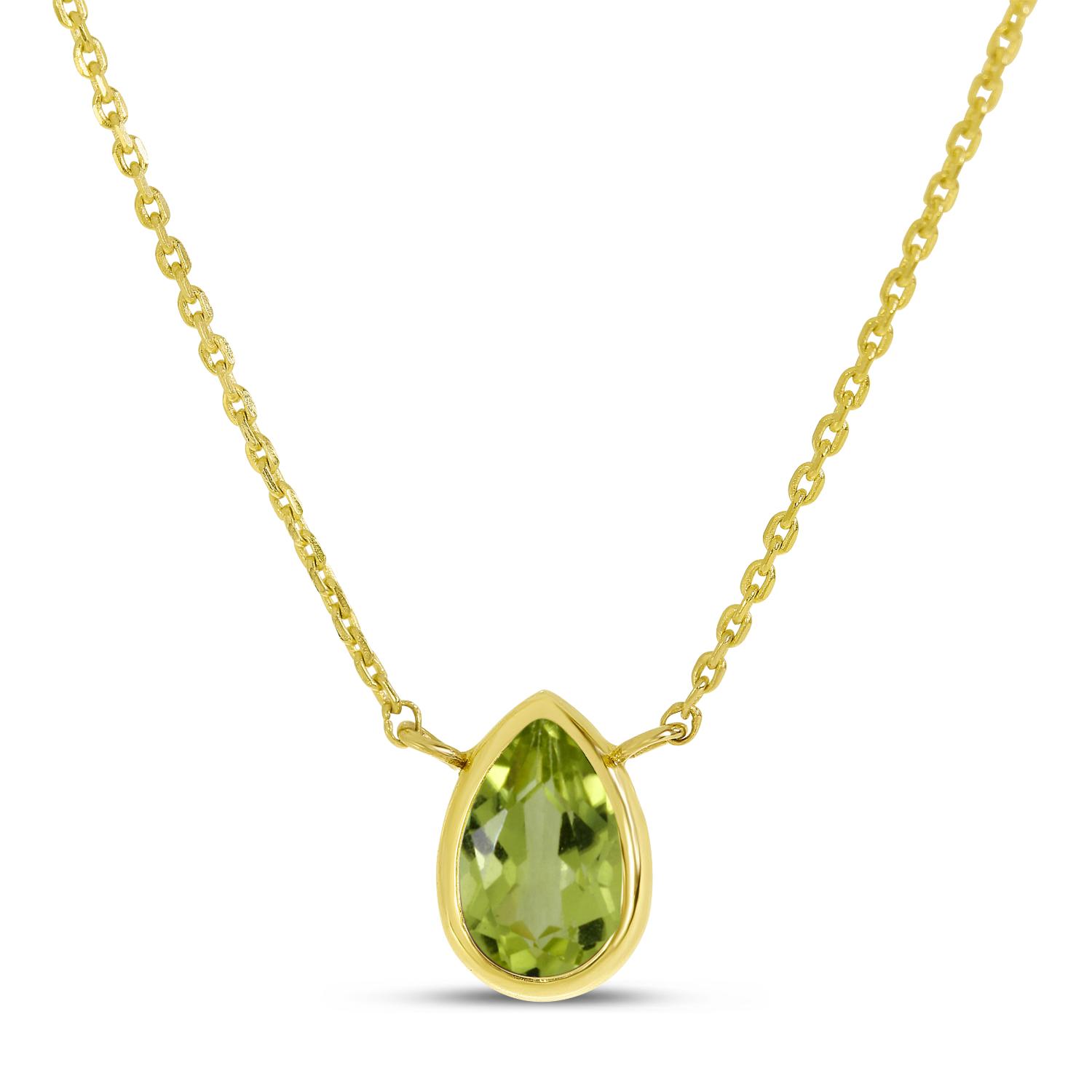 14K Yellow Gold Pear Peridot Birthstone Necklace