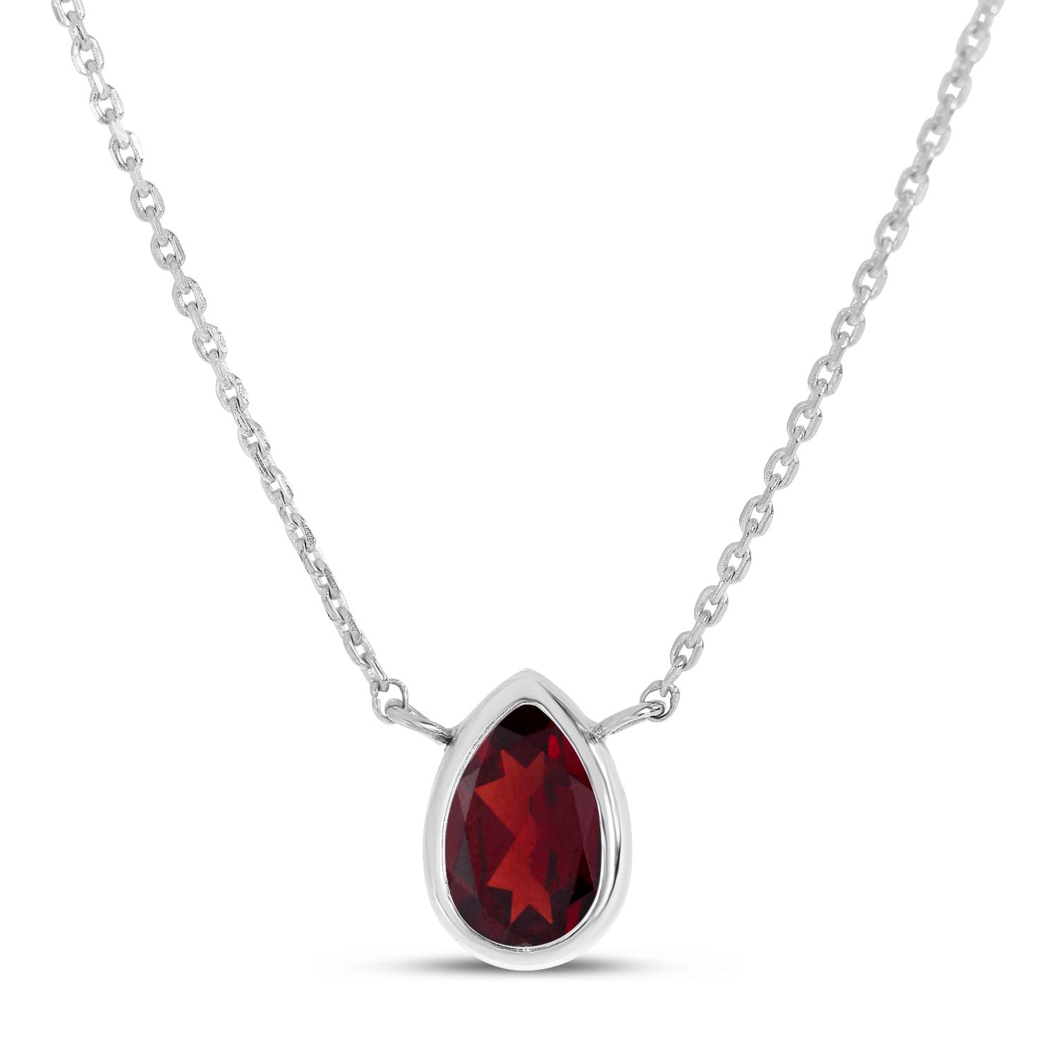 14K White Gold Pear Garnet Birthstone Necklace